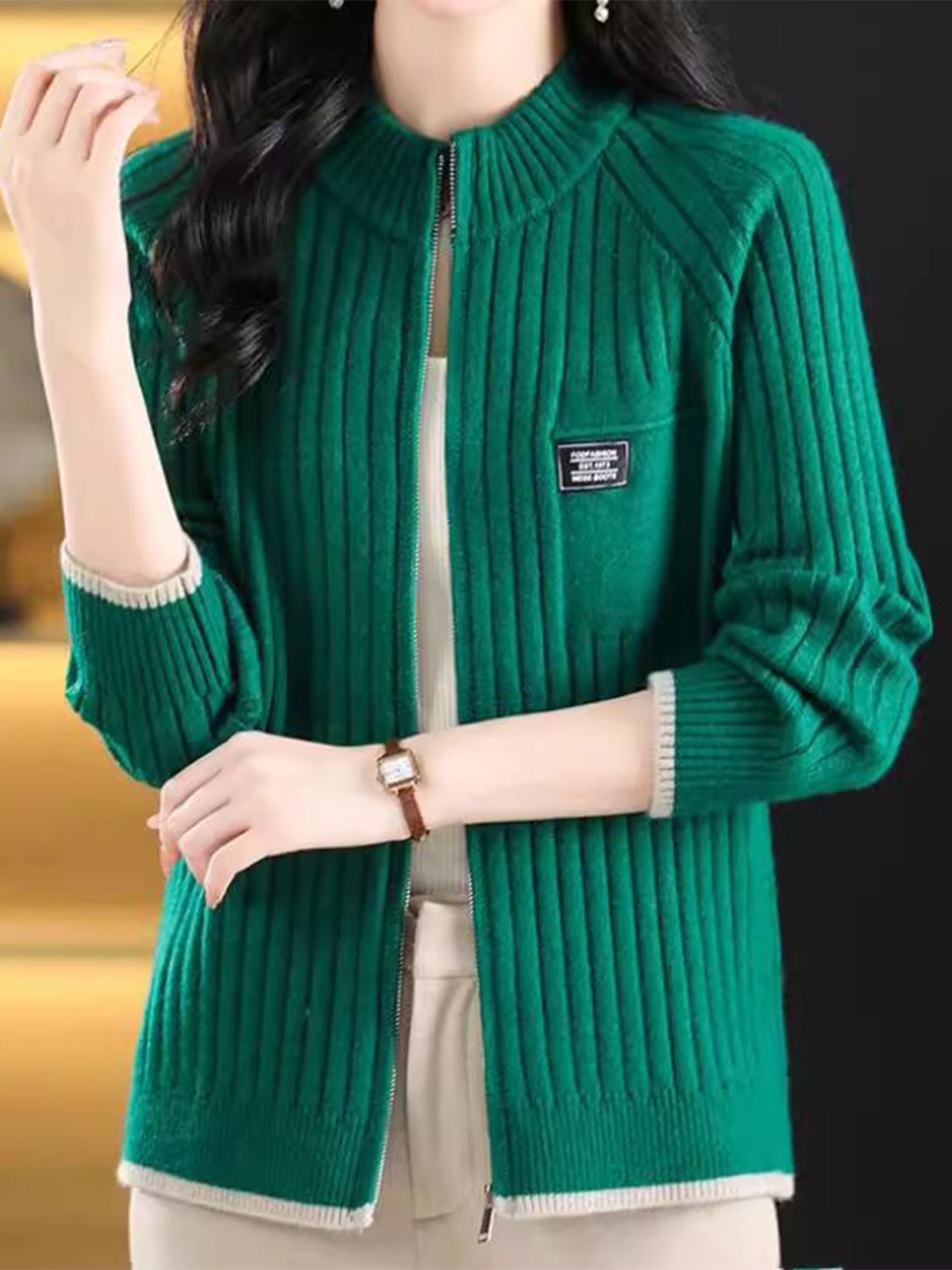 

StyleCast Women Cable Knit Mock Collar Sweater, Green