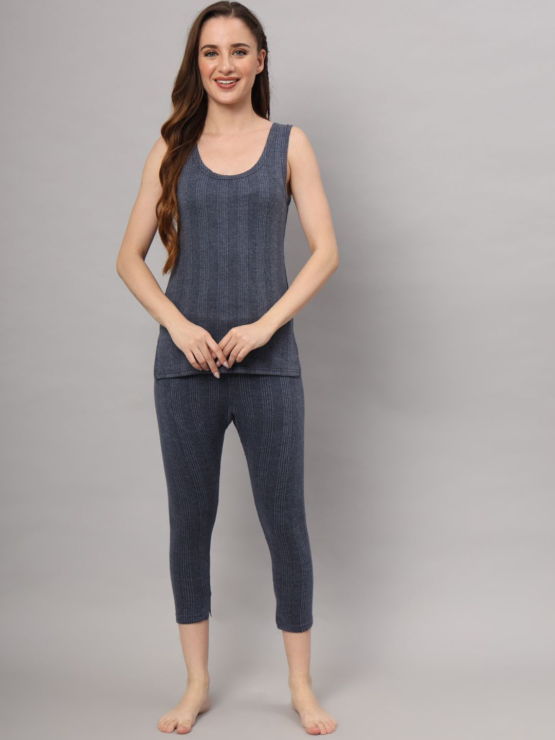 

FUNAHME Women Striped Thermal Set, Grey
