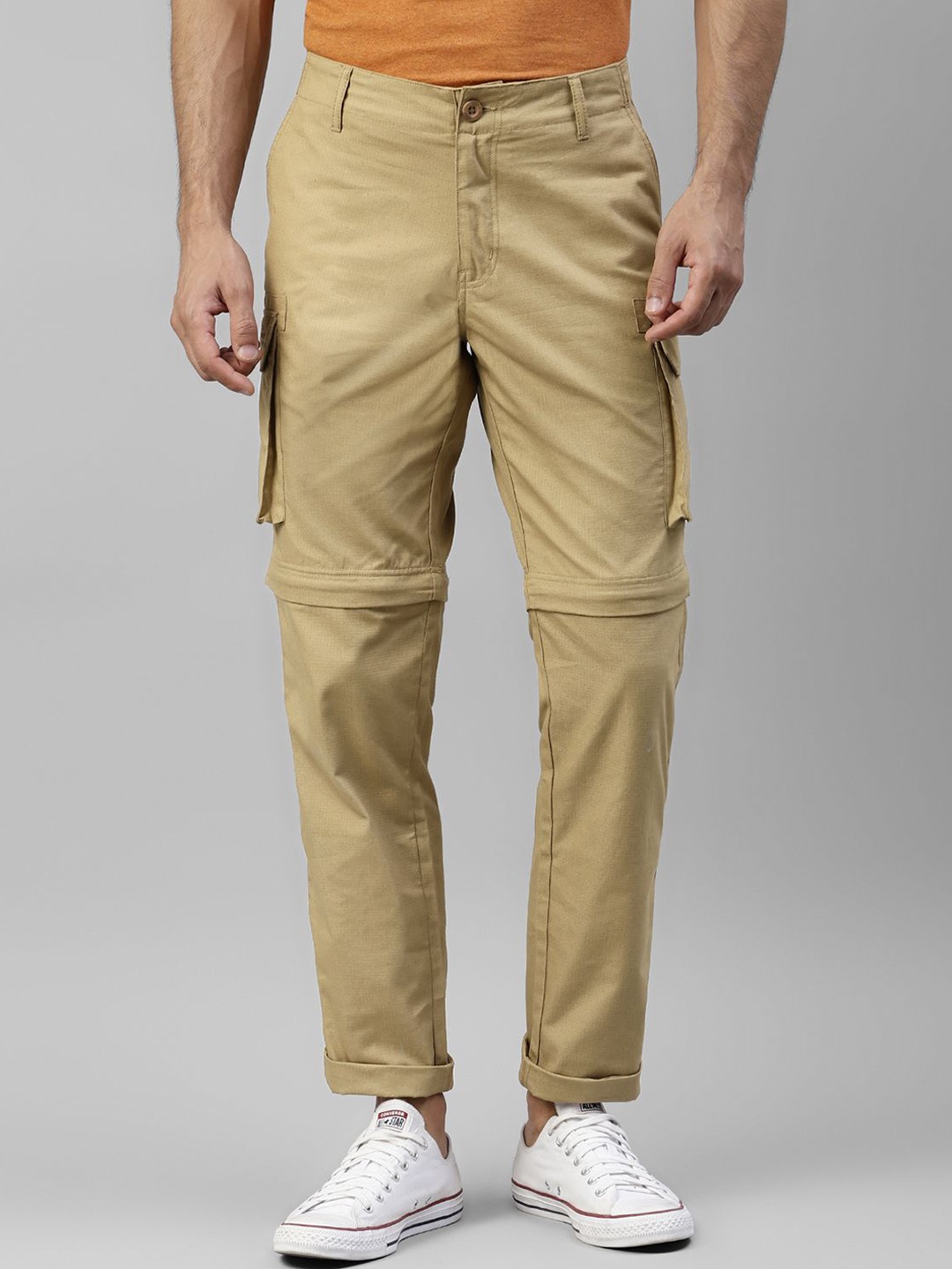 

Royal Enfield Men Regular Fit Mid-Rise Trousers, Khaki