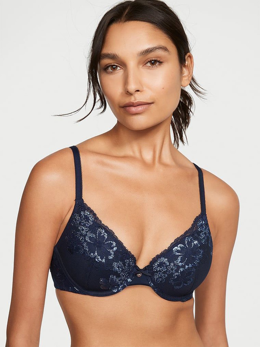 

Victoria's Secret Floral Full Coverage Underwired Lightly Padded Bra, Blue