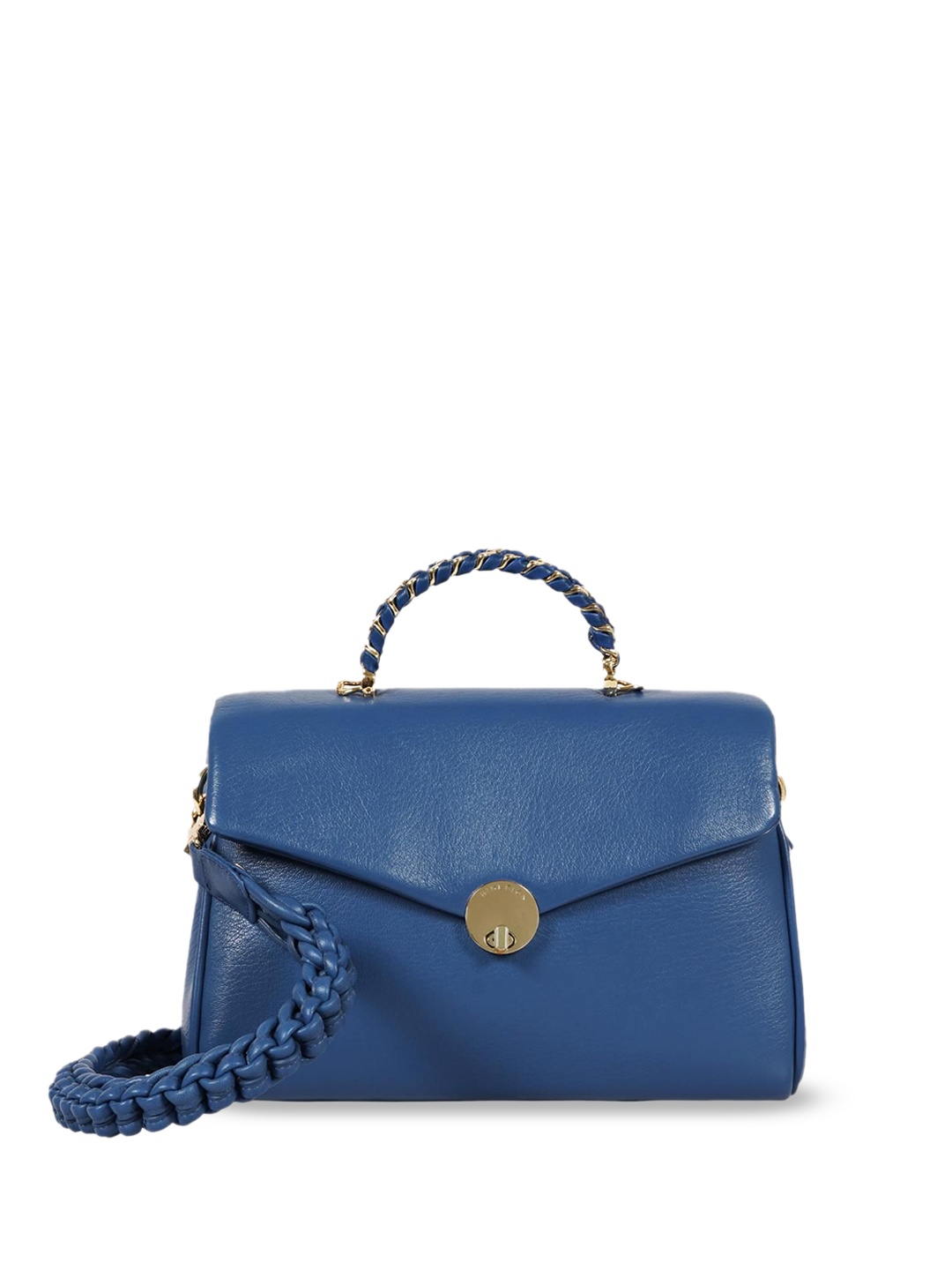 

Hidesign Women Solid Structured Leather Handheld Bag, Blue