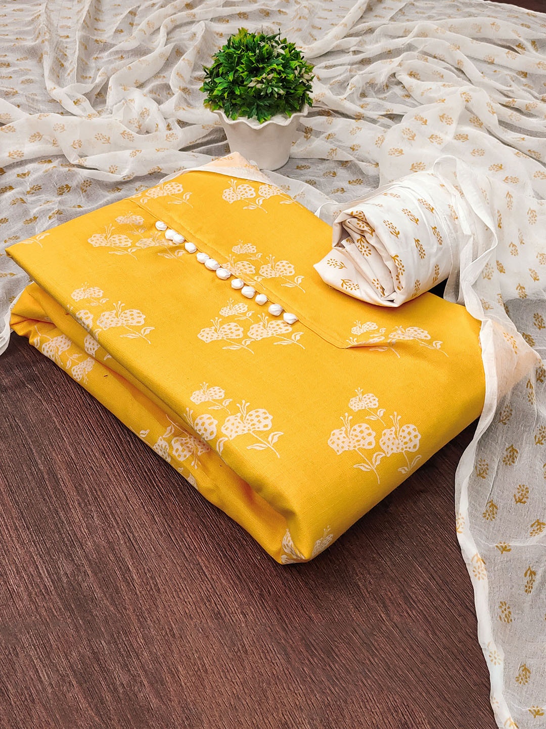 

MANVAA Floral Printed Unstitched Dress Material, Yellow
