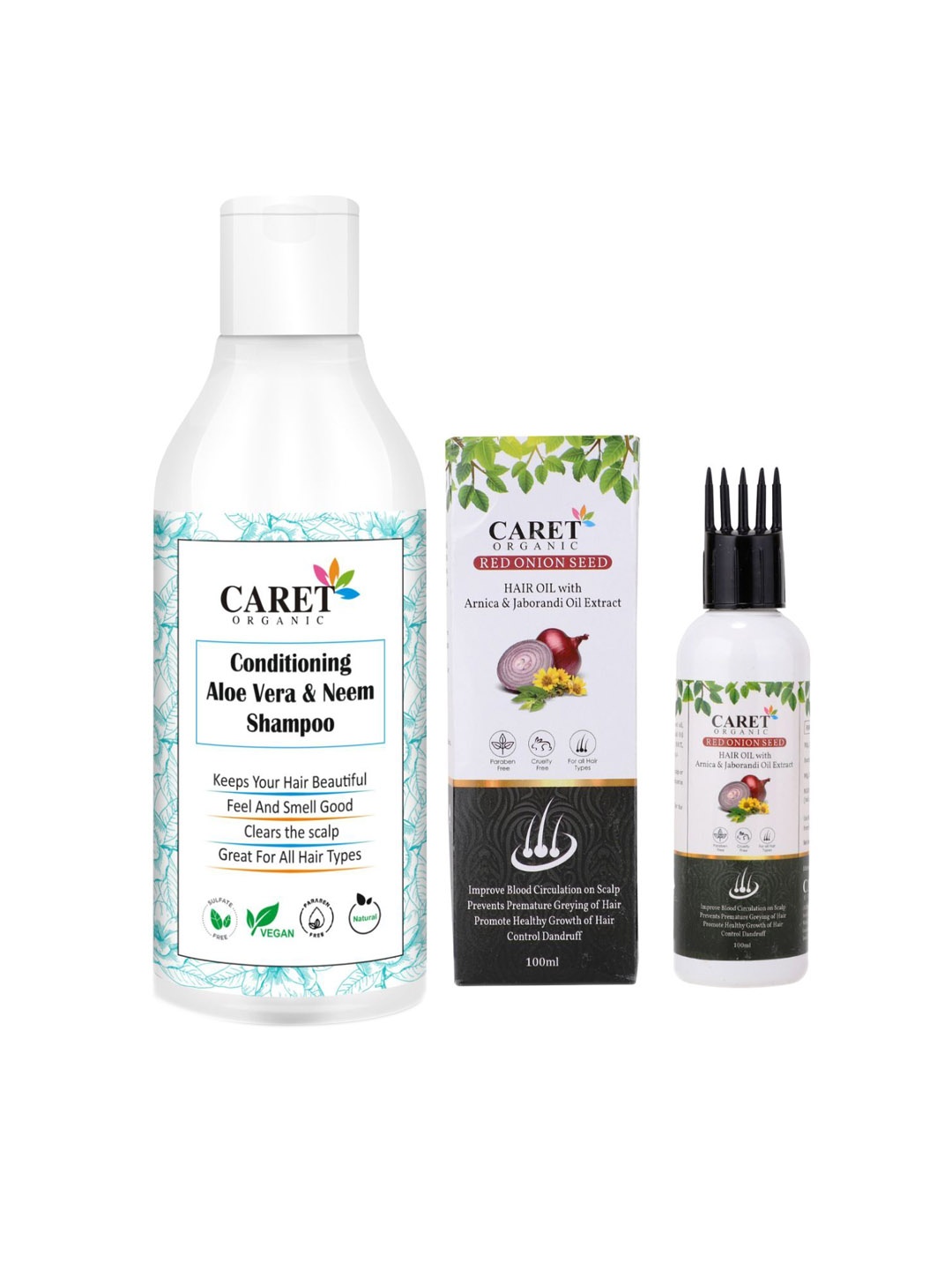 

CARET ORGANIC Set of 2 Neem Shampoo -300 ml & Onion Seed Hair Oil Combo - 100 ml, White