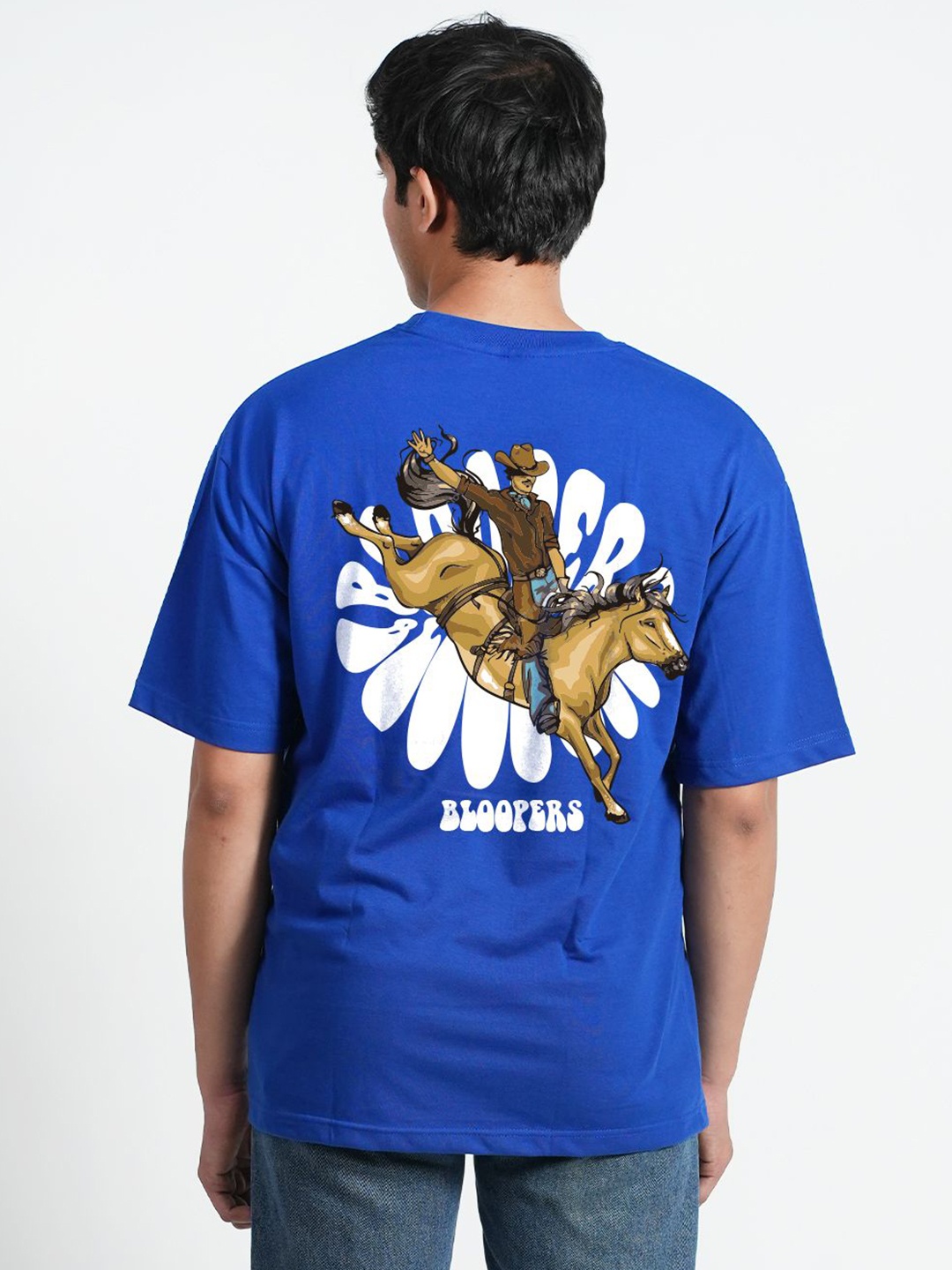 

Bloopers Store Men Graphic Printed Round Neck Cotton Oversized T-shirt, Blue