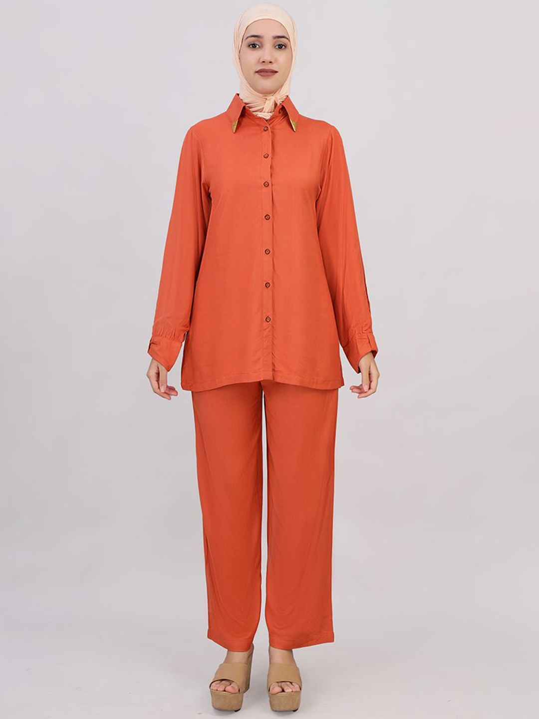 

IDH London Shirt Collar Long Sleeve Shirt With Trouser, Orange