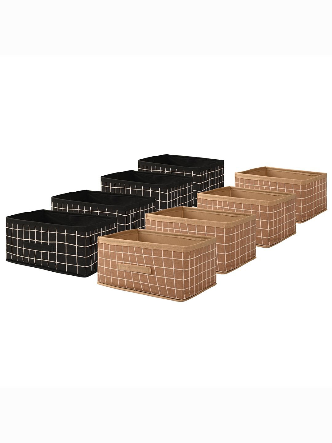 

Kuber Industries Beige & Black 8 Pieces Checked Multi-Utility Organisers