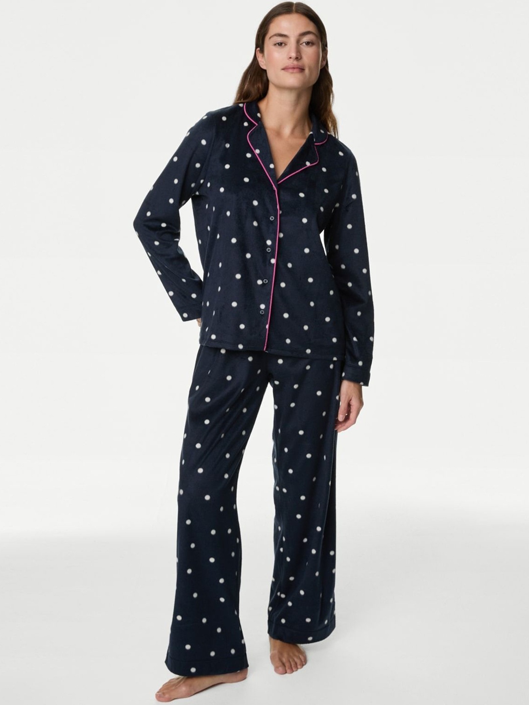 

Marks & Spencer Women Polka Dot Printed Night suit, Navy blue