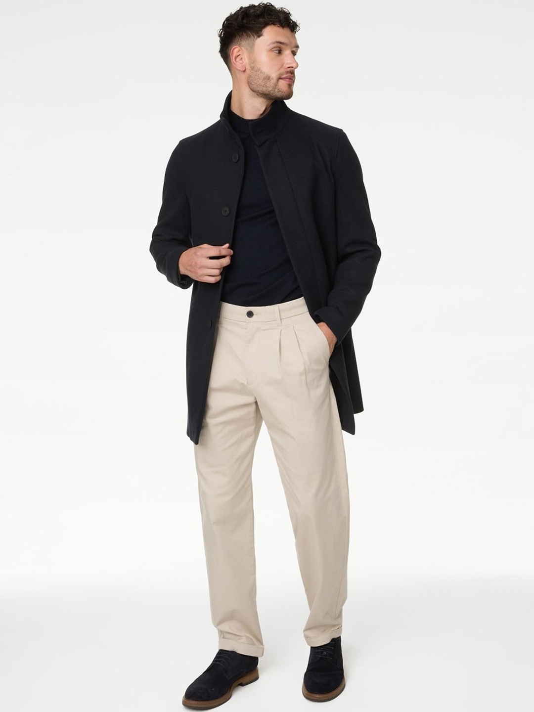 

Marks & Spencer Men Long Sleeve Single-Breasted Overcoat, Black
