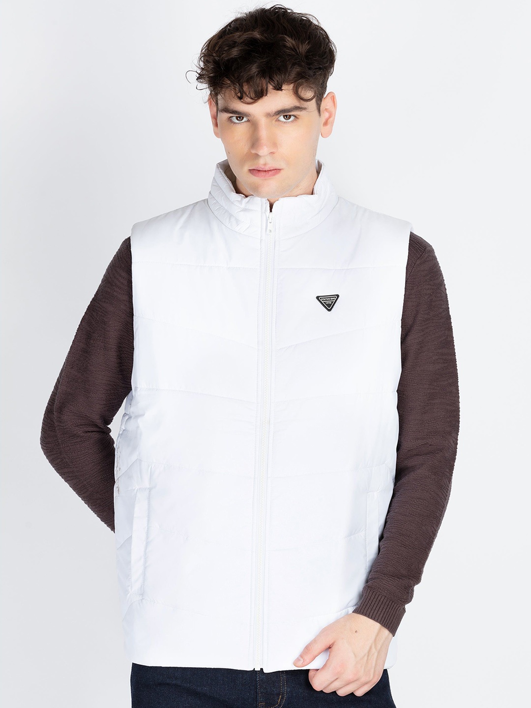

Status Quo Men Mock Collar Solid Casual Padded Jacket, White