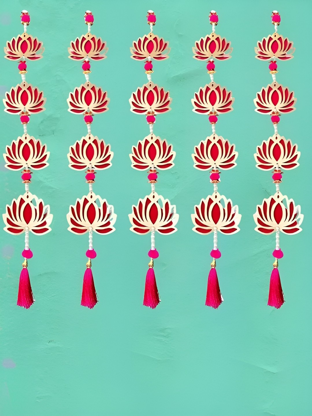 

The Advitya Fabric Lotus Long Wall Hanging Pack of 5 For Diwali Festive Decor, Gold