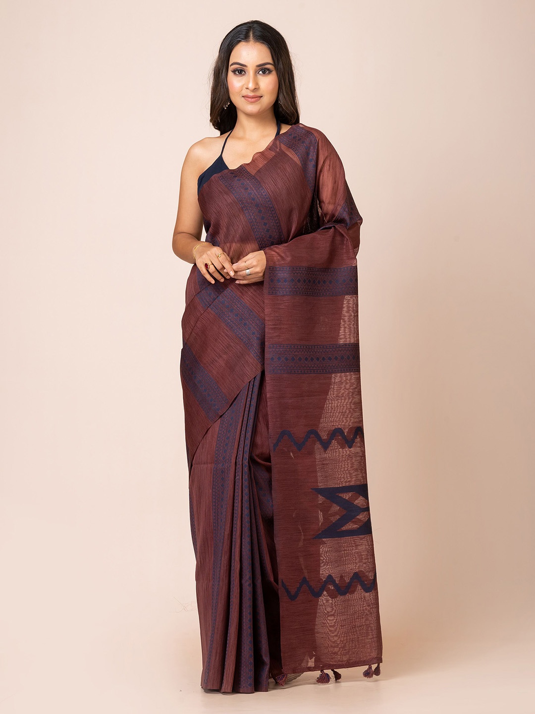 

KAVVYA Woven Design Banarasi Saree With Blouse Piece, Brown