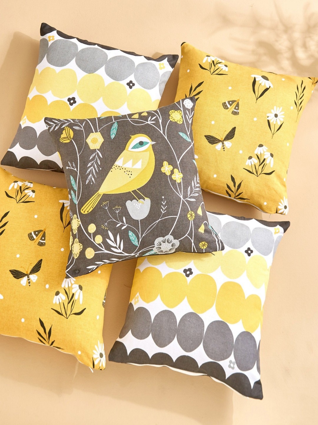 

Home Centre Yellow & White Set of 5 Quirky Square Cushion Covers