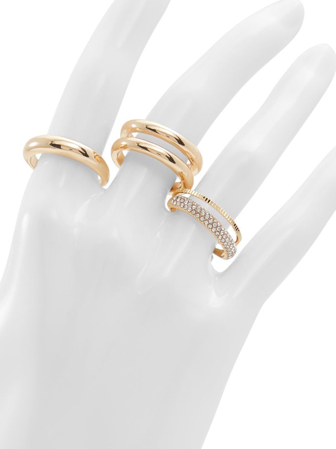 

ALDO Set Of 5 Brass Plated Stone Studded Finger Rings, Gold