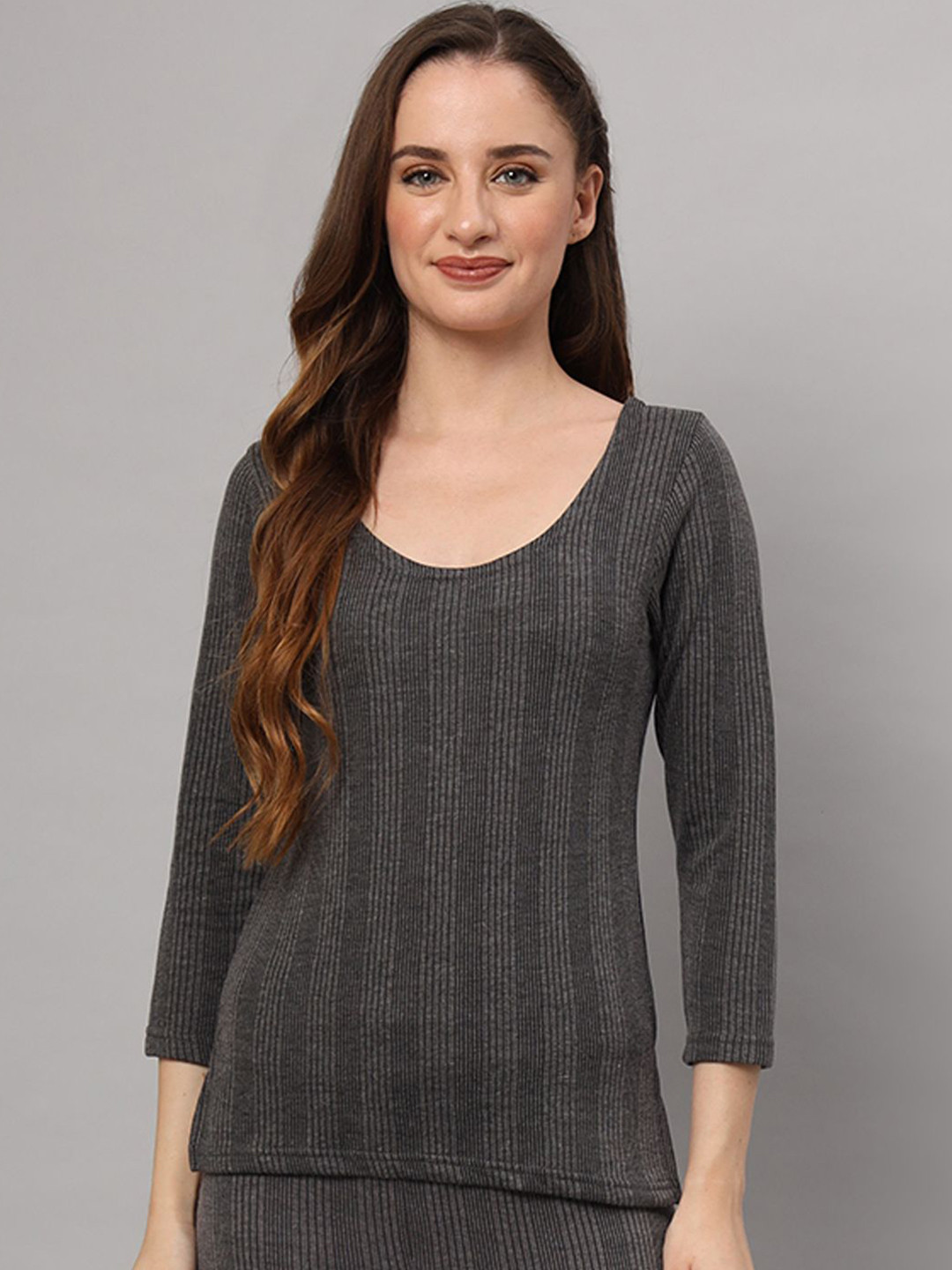

FUNAHME Women Striped Thermal Tops, Grey