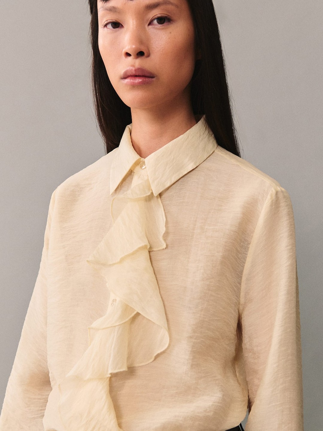 

MANGO Ruffles Shirt Style Top, Beige