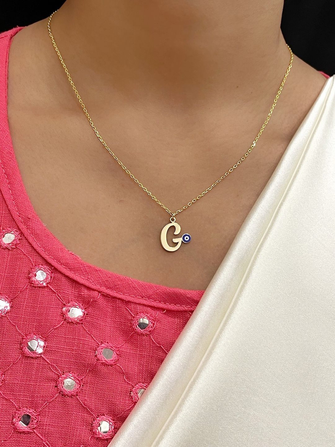 

Digital Dress Room Gold-Plated Letter 'G' Evil Eye Pendant Chain