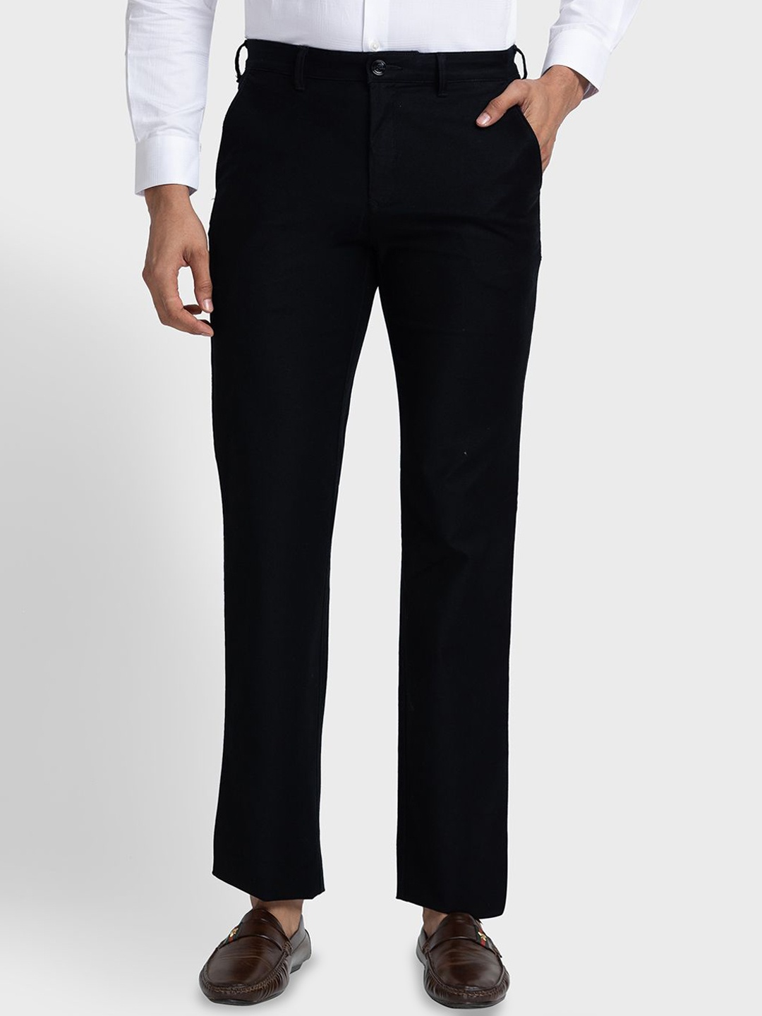 

ColorPlus Men Tailored Mid-Rise Cotton Trousers, Black