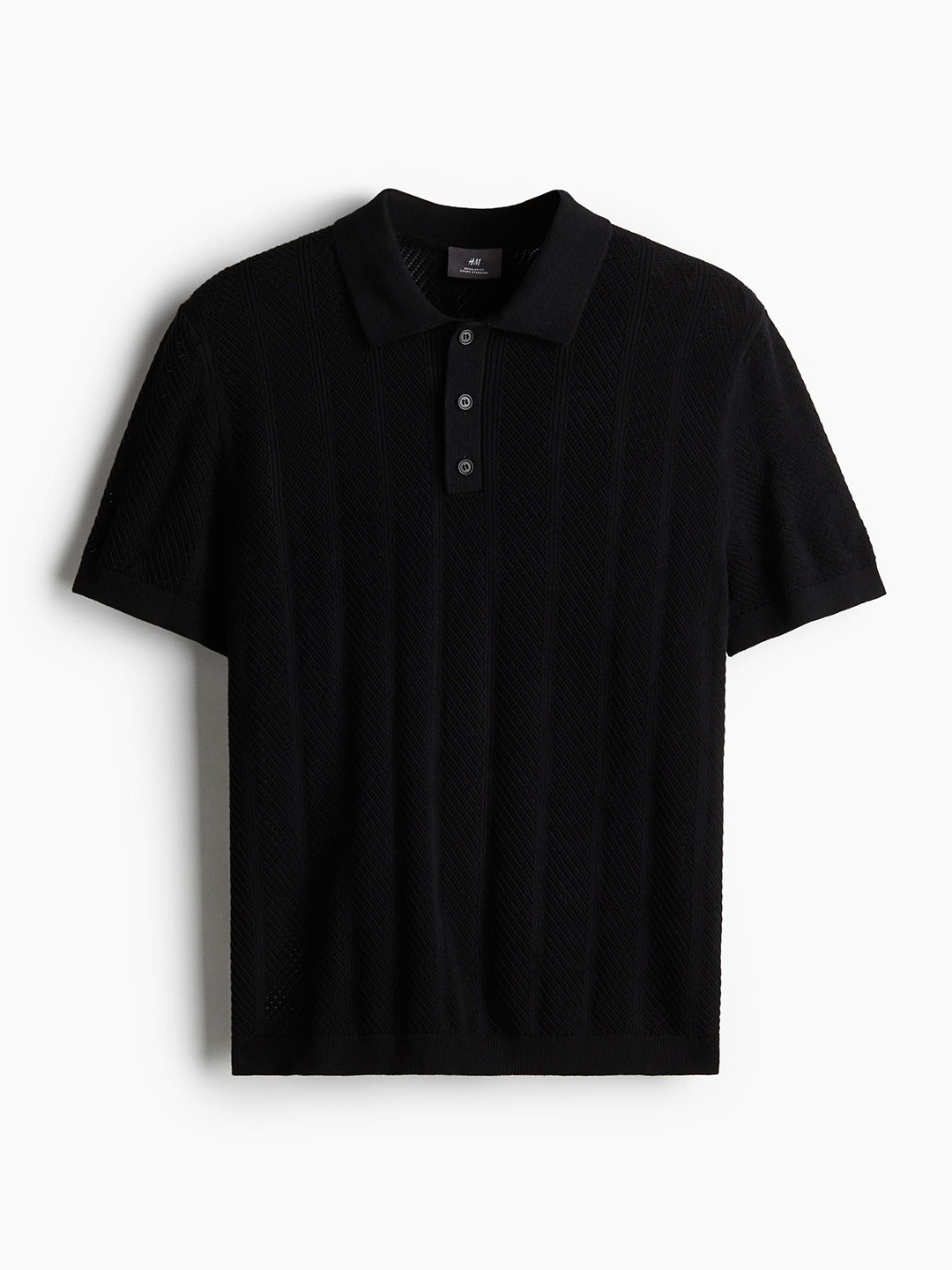 

H&M Men Textured-Knit Polo Shirt, Black