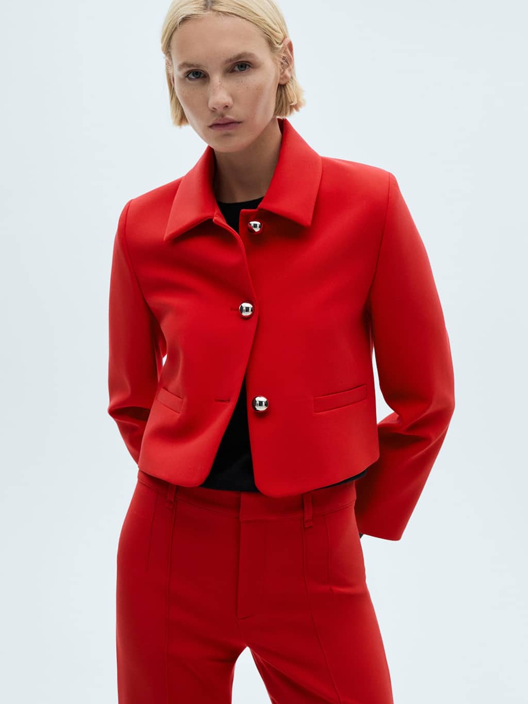 

MANGO Crop Tailored Blazer, Red