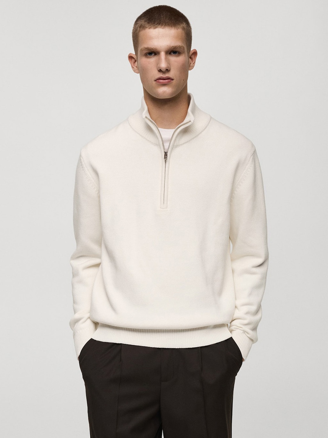 

MANGO MAN Half-Zipper Pullover, Off white