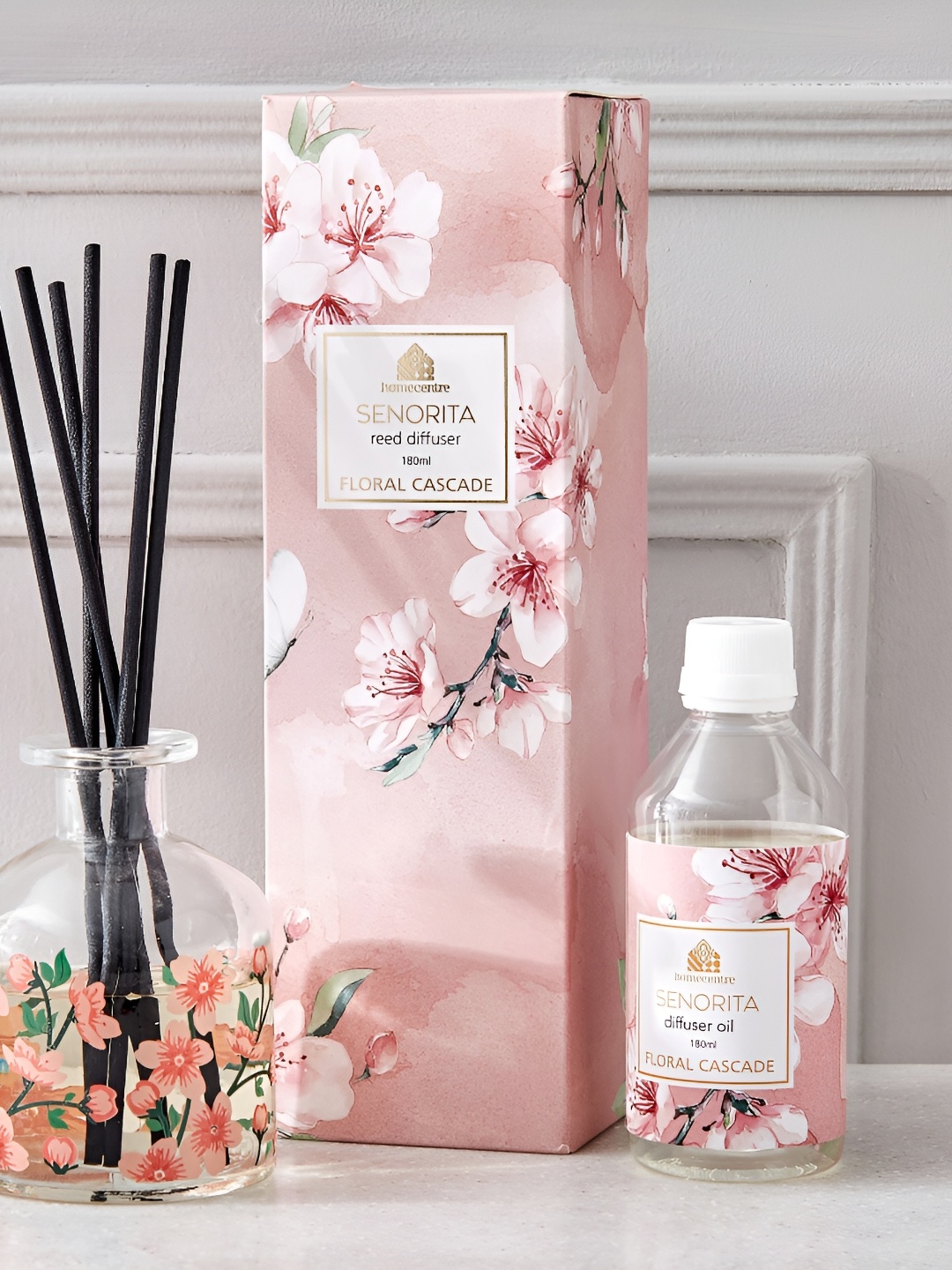 

Home Centre Senorita Pink Glass Floral Cascade Reed Diffuser Set