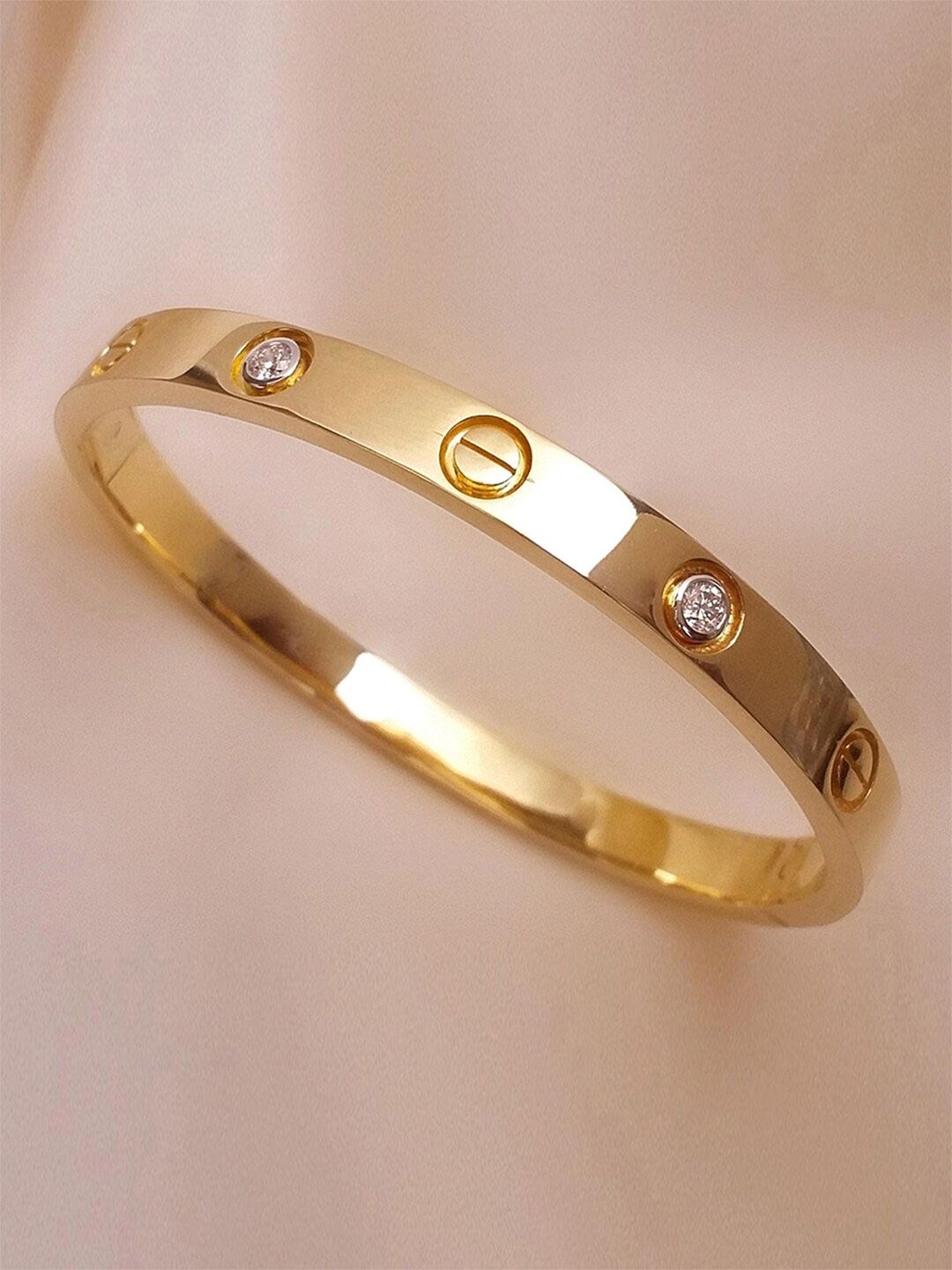 

Bohey by KARATCART Cubic Zirconia Gold-Plated Stainless Steel Kada Bracelet