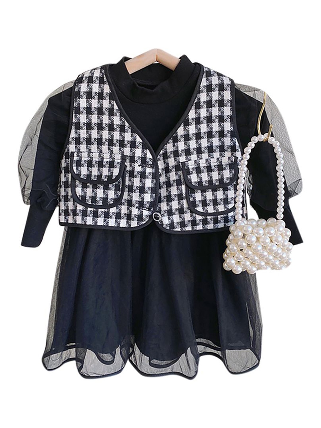 

StyleCast x Revolte Girls Crepe Checked A-Line Dress, Black