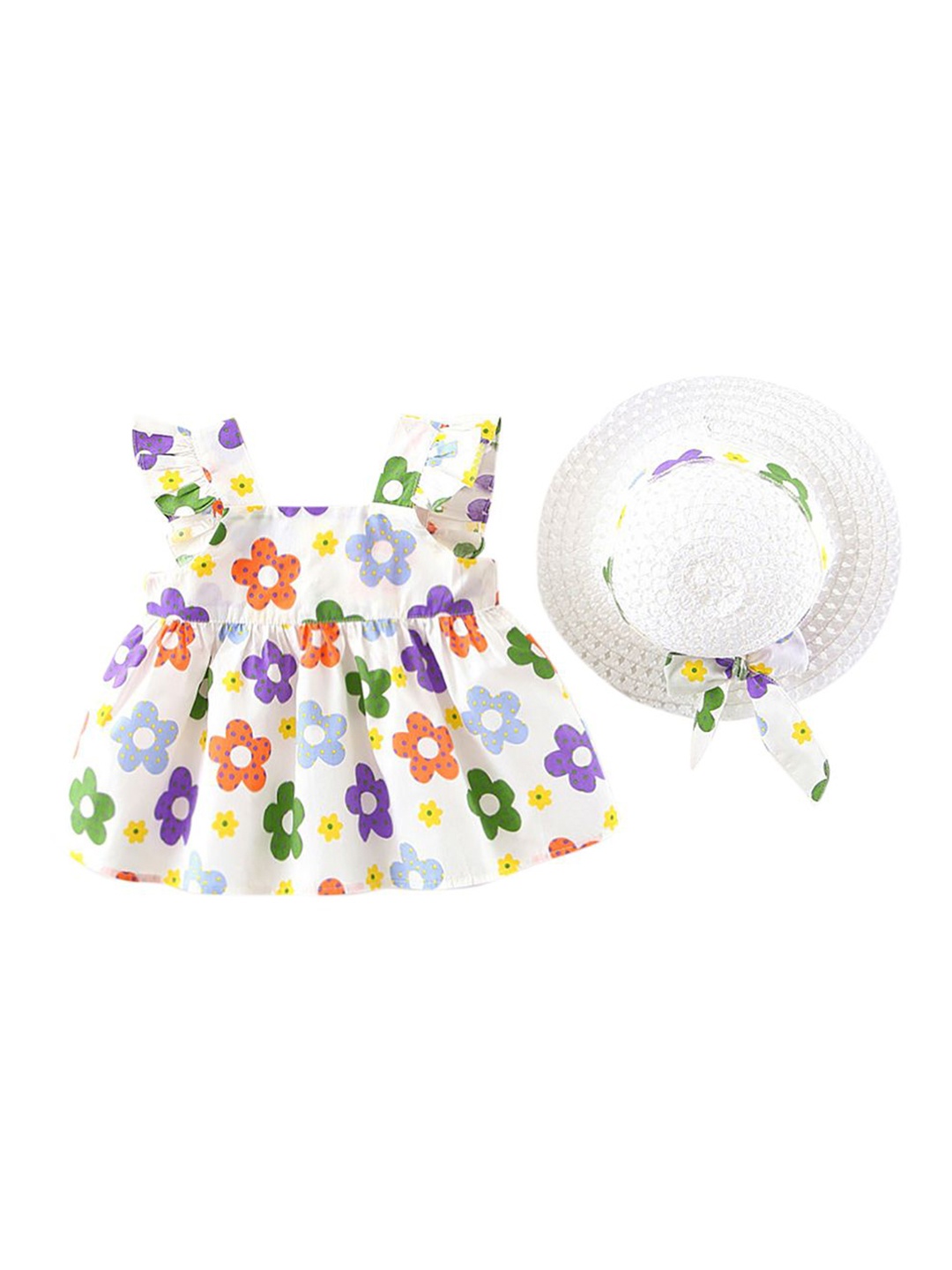 

StyleCast x Revolte Girls Cotton Floral Printed Fit and Flare Dress With Hat, Purple