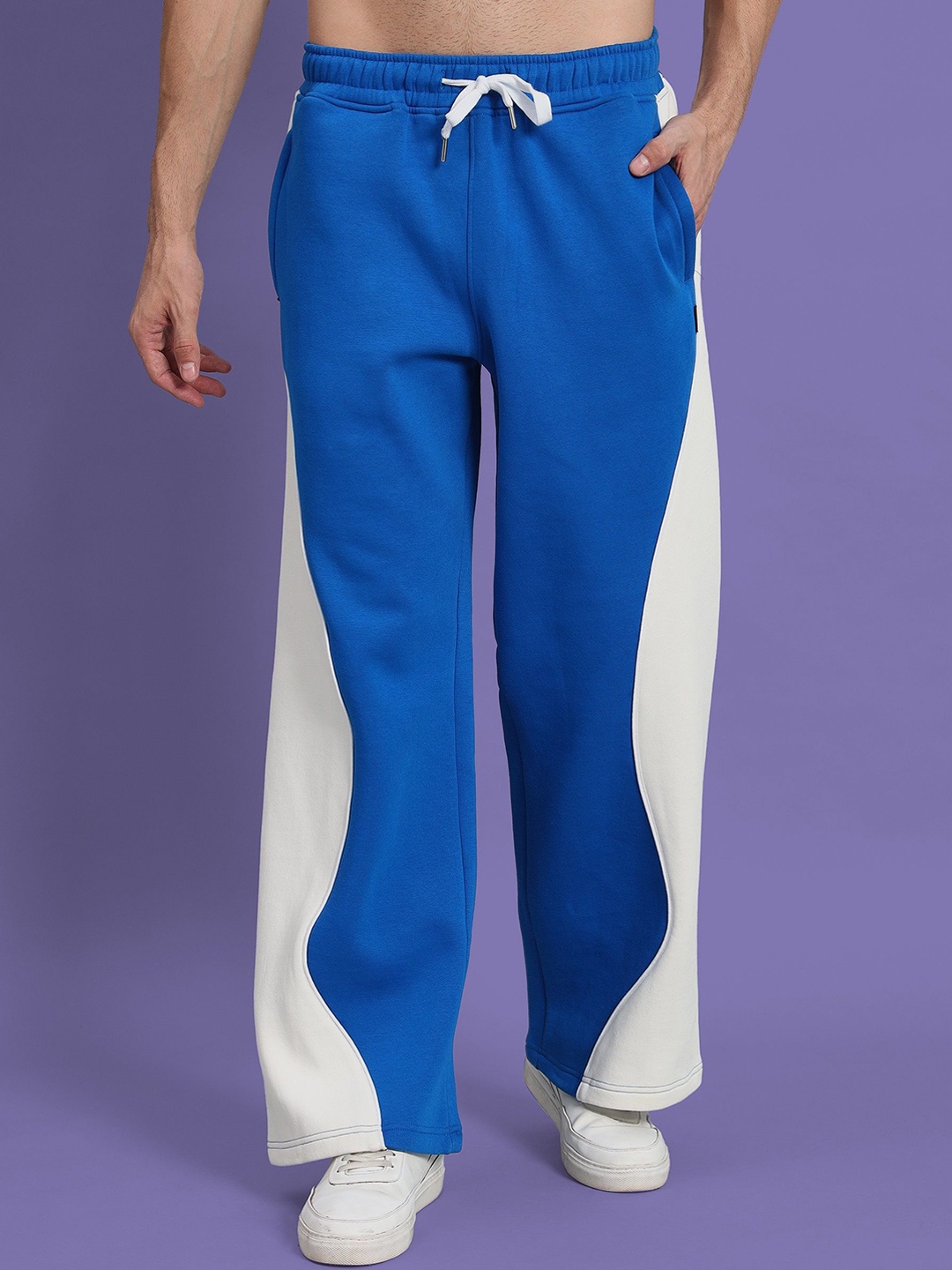 

PockMAN Men Relaxed Fit Colourblocked Mid Rise Relaxed Joggers Track Pants, Blue