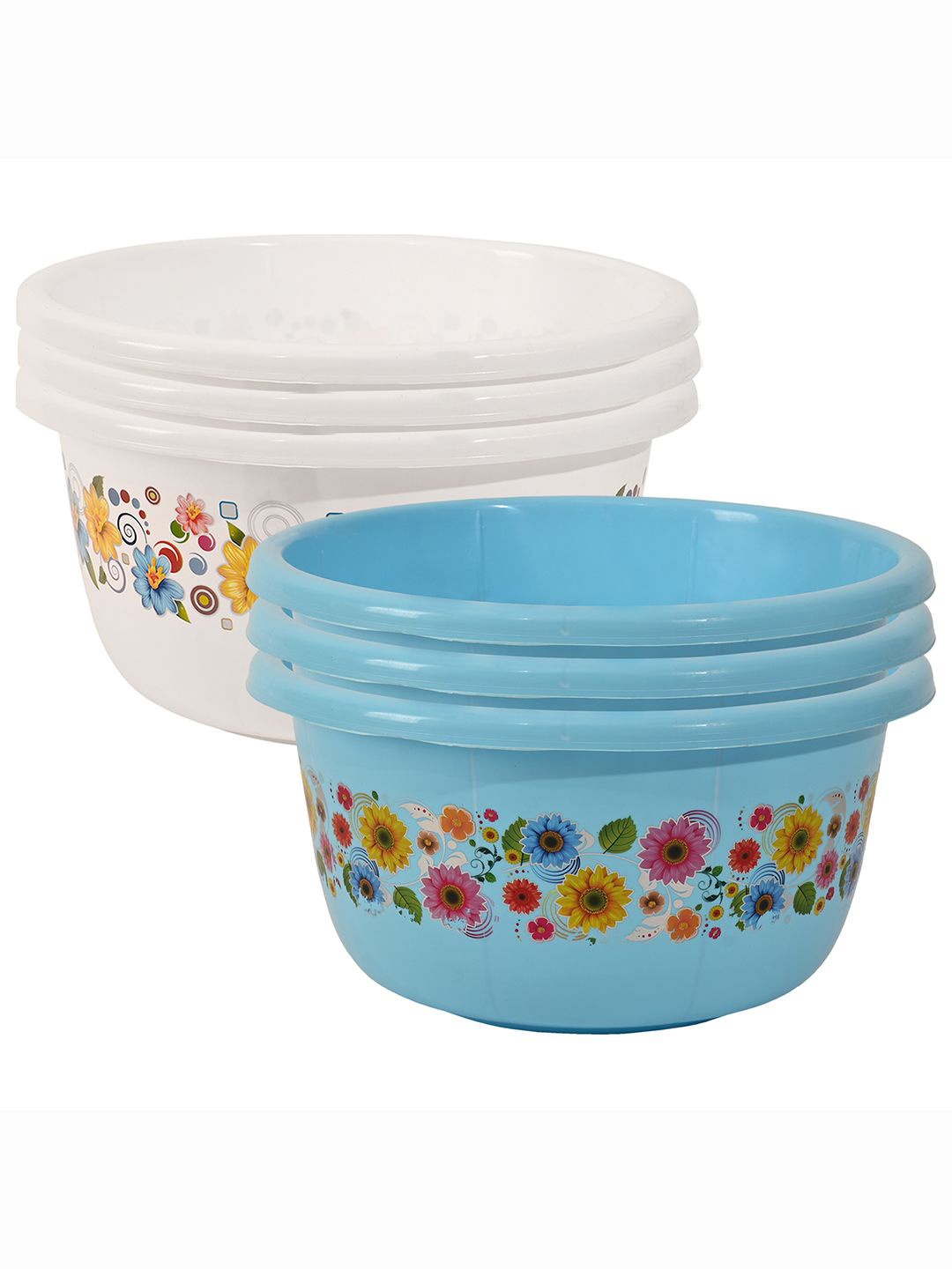 

Kuber Industries White & Blue 6 Pieces Floral Printed Matte Bath Tub