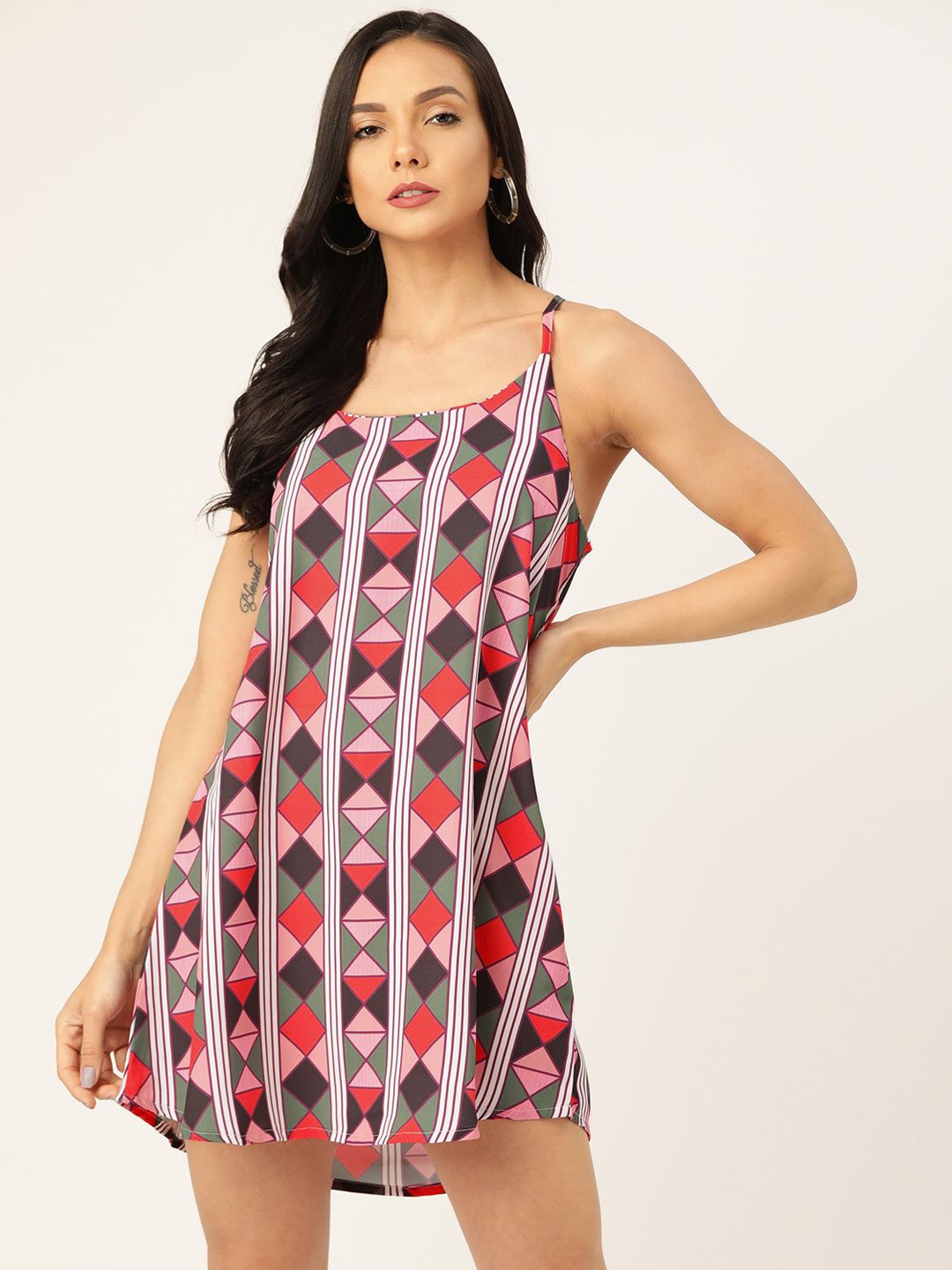 

MELOSO Women Printed Sleeveless A-Line Mini Dress, Pink