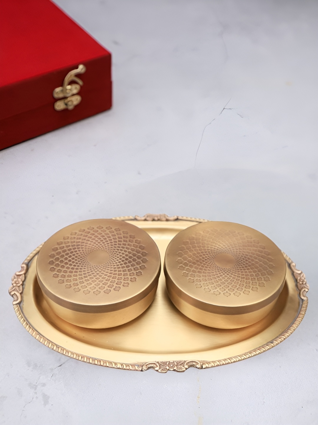 

The Advitya Gold-toned Brass Serving Tray With Two Boxes
