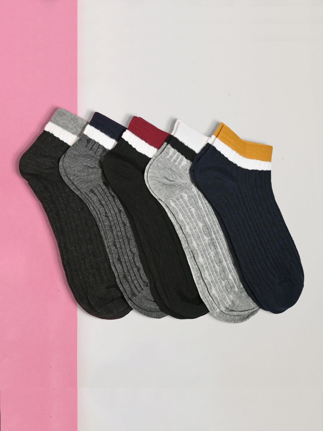 

BAESD Unisex Pack Of 5 Striped Ankle Length Socks, Black