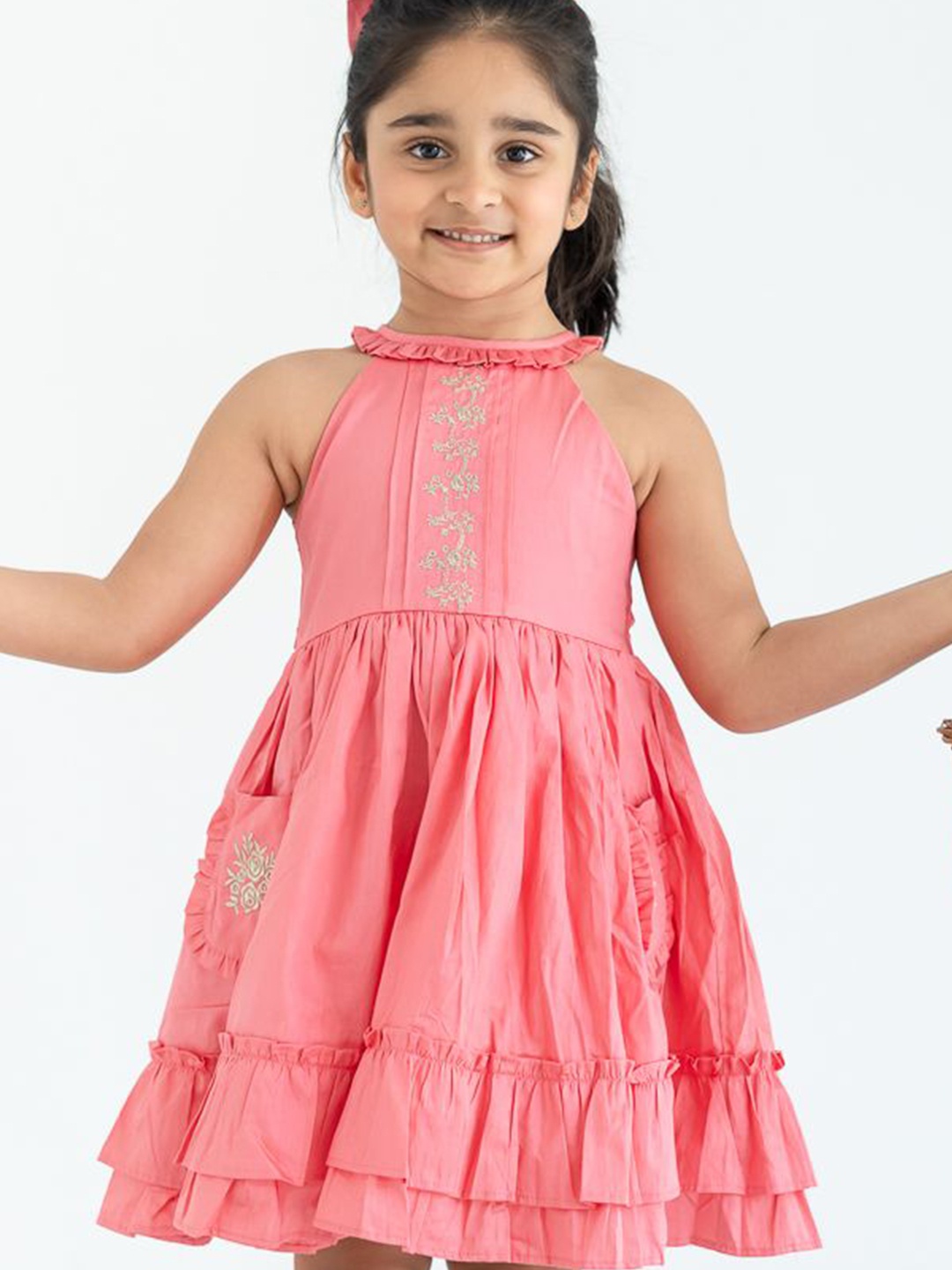 

Soleilclo Girls Embroidered Fit & Flare Dress, Coral