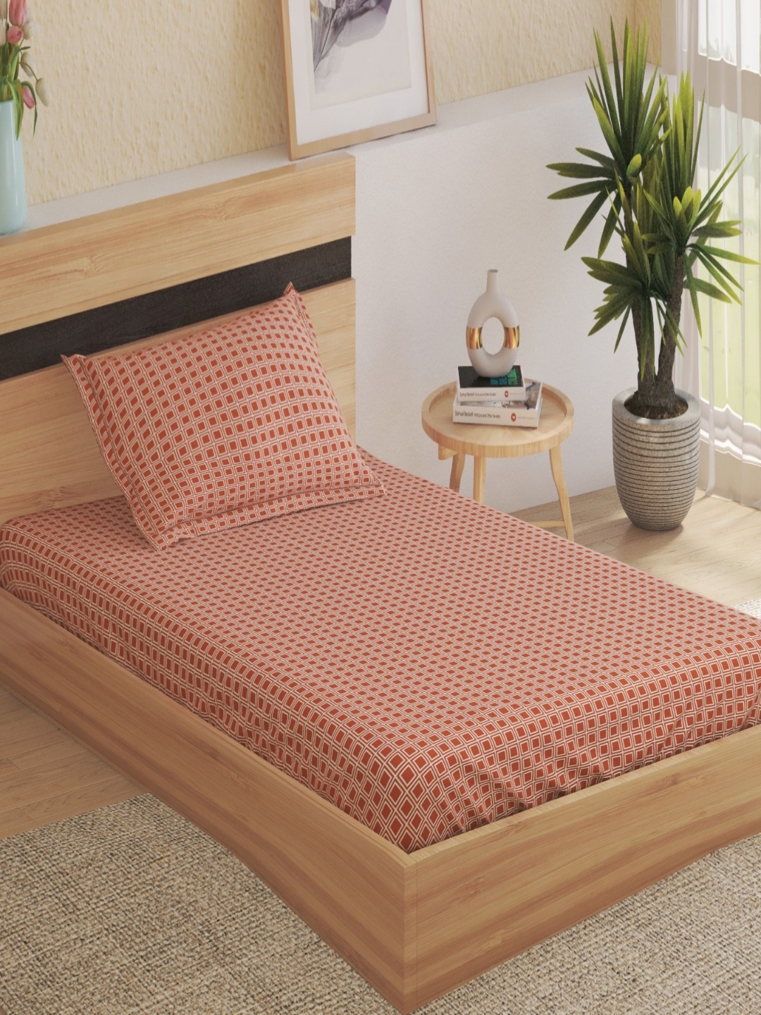 

Home Centre Oxford Brown & White Printed Cotton 144 TC Single Bedsheet Set-2.28 m x 1.52 m