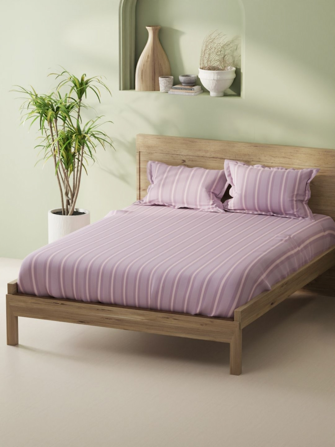 

BIANCA Aurellia Purple Striped Pure Cotton 144 TC King Fitted Bedsheet Set 1.98 x 1.83m