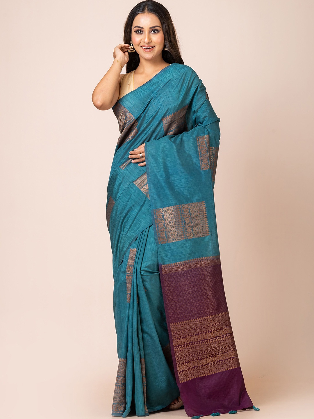 

KAVVYA Woven Design Zari Banarasi Saree, Blue