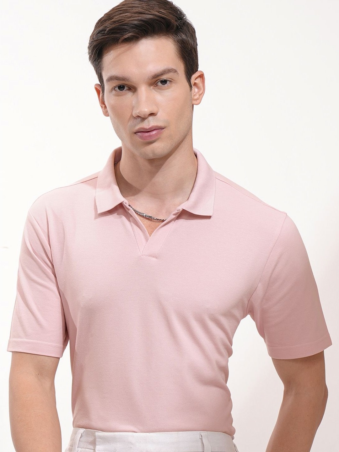 

HIGHLANDER Men Solid Polo Collar Cotton Relaxed Fit T-shirt, Pink