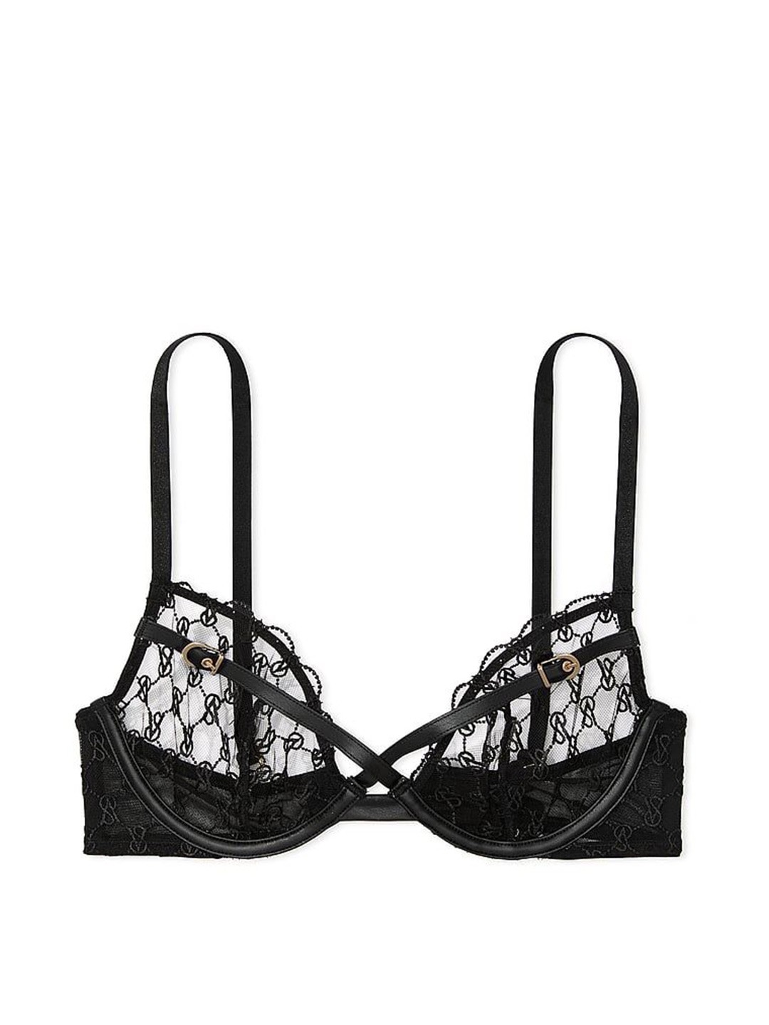 

Victoria's Secret Women VS Logo Embroidery Unlined Low-Cut Demi Push-Up Bra, Black