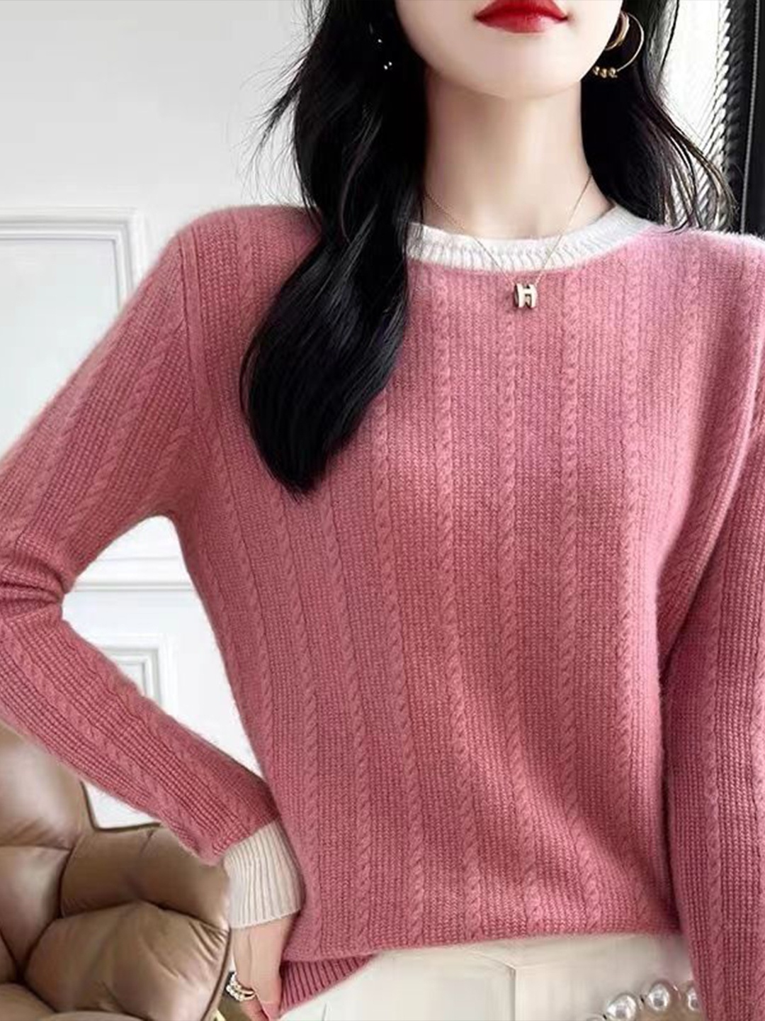 

StyleCast Women Cable Knit Long Sleeves Pullover, Pink