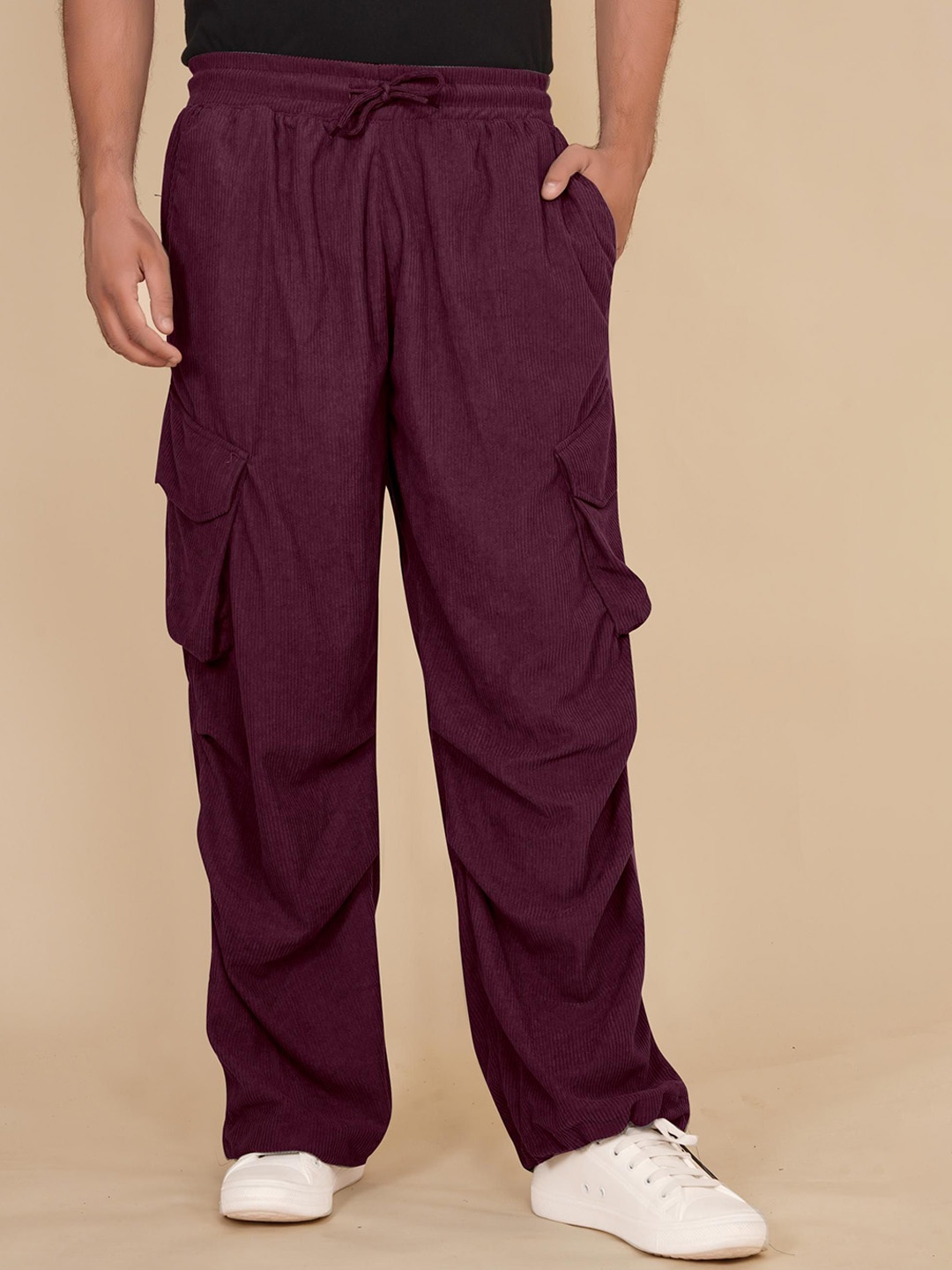

BLURR Men Cotton Relaxed Corduroy Jodhpuris Mid-Rise Regular Fit Trousers, Maroon