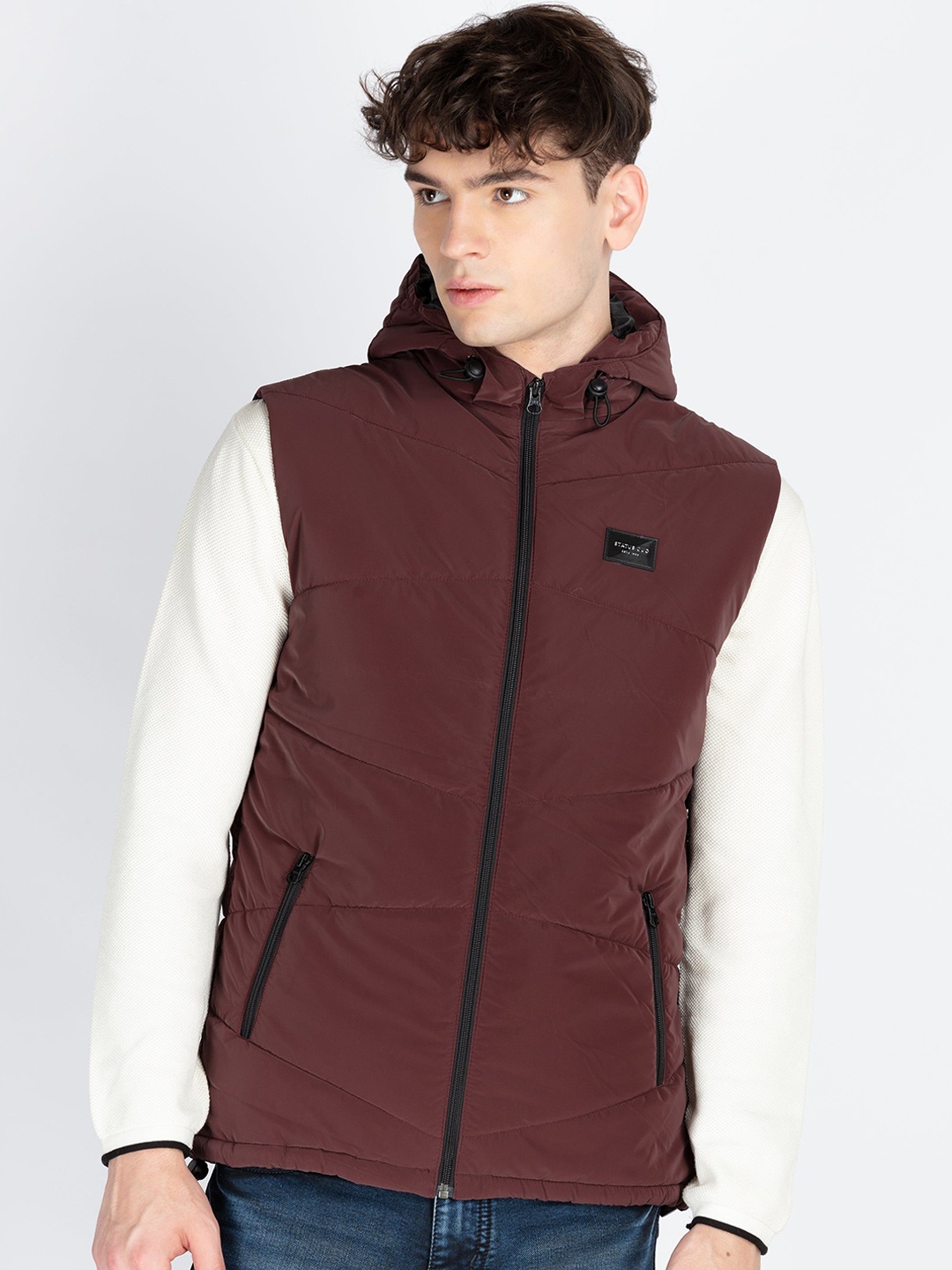 

Status Quo Men Hooded Solid Casual Padded Jacket, Brown