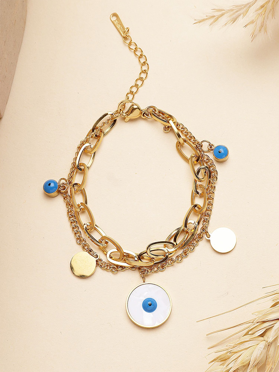 

Bohey by KARATCART Stainless Steel Gold-Plated Cubic Zirconia Charm Bracelet