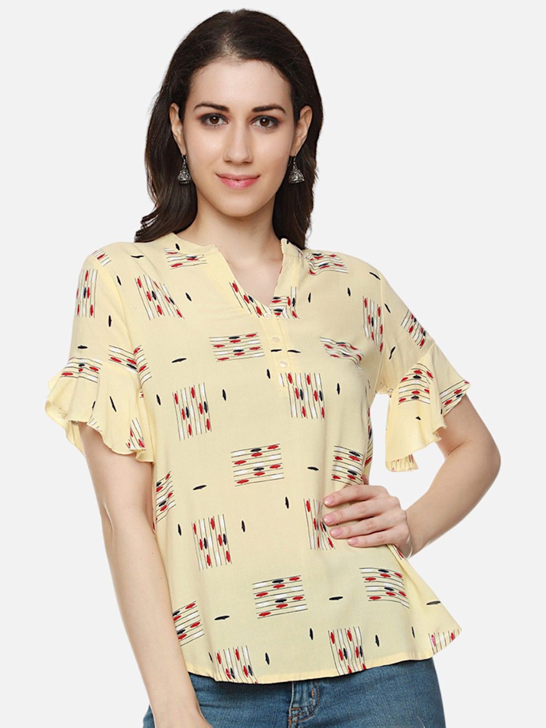 

Biyu Women Abstract Printed Regular Top, Yellow