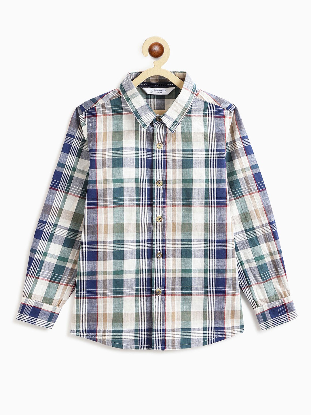 

Campana Boys Spread Collar Checked Cotton Casual Shirt, Blue