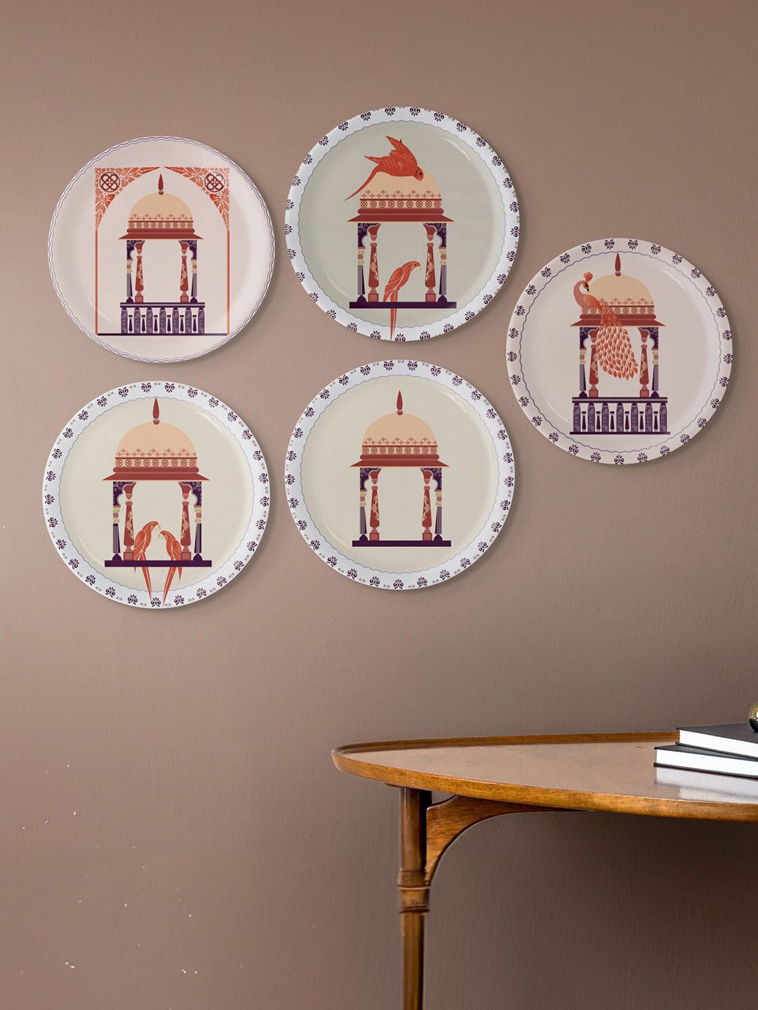 

nestroots Grey & Beige 5 Pieces Harmony of Nature Printed Ceramic Wall Plate