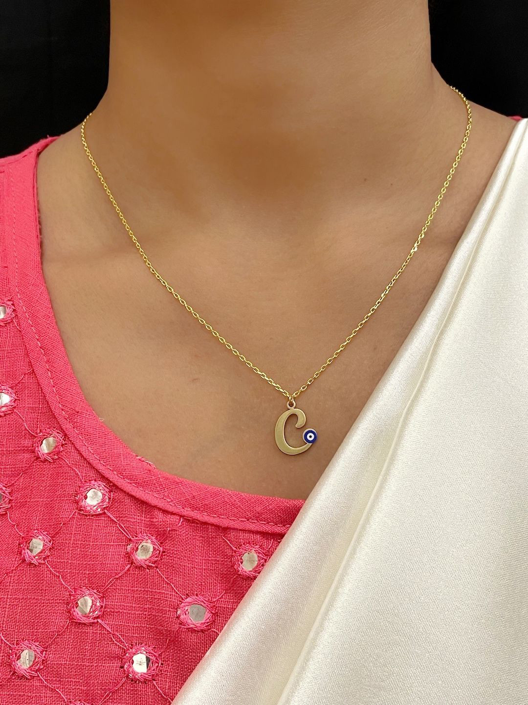 

Digital Dress Room Gold-Plated Letter 'C' Evil Eye Pendant Chain