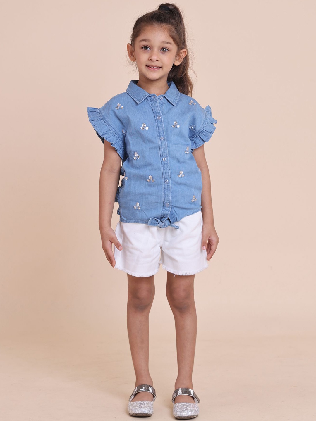 

House of Spades Girls Embellished Shirt Style Top, Blue