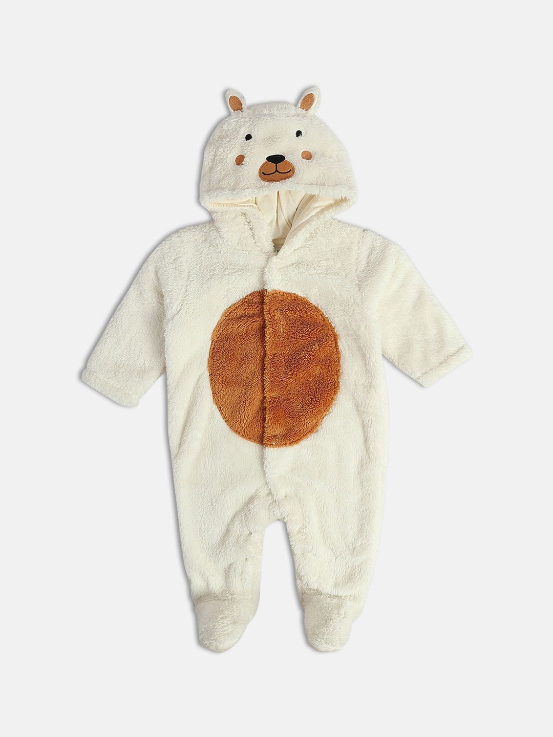 

MINI KLUB Unisex Kids Printed Hooded Front Open Long Sleeve Sleepsuit, White