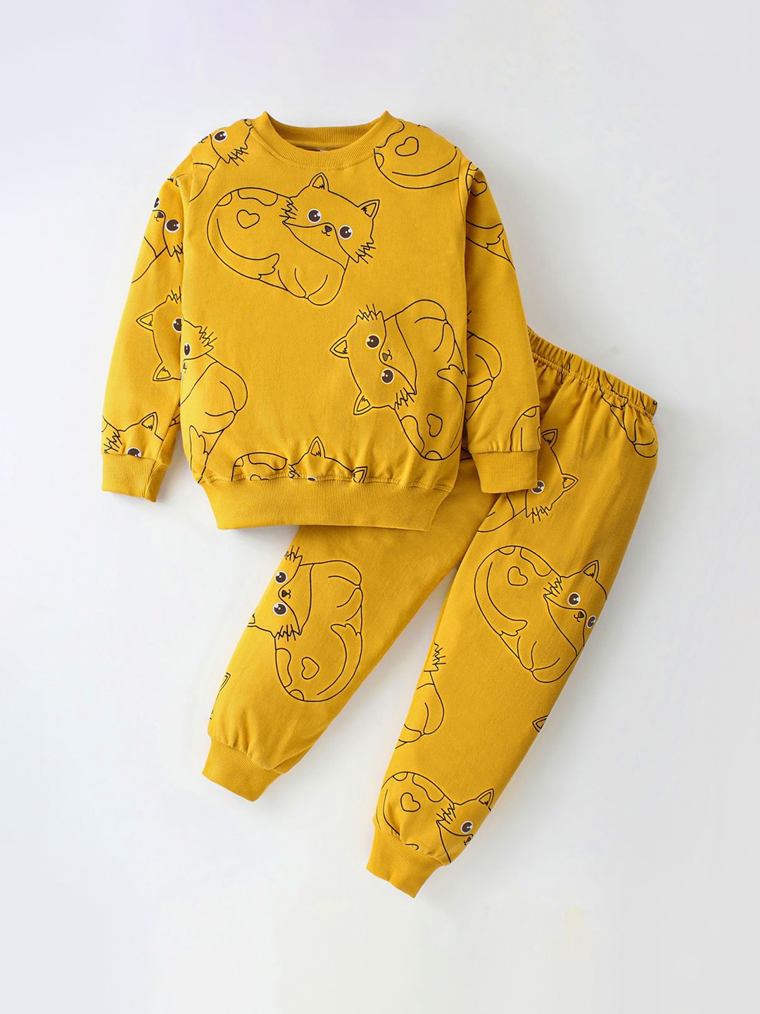 

Nite Flite Kids Pure Cotton Printed Night suit, Mustard